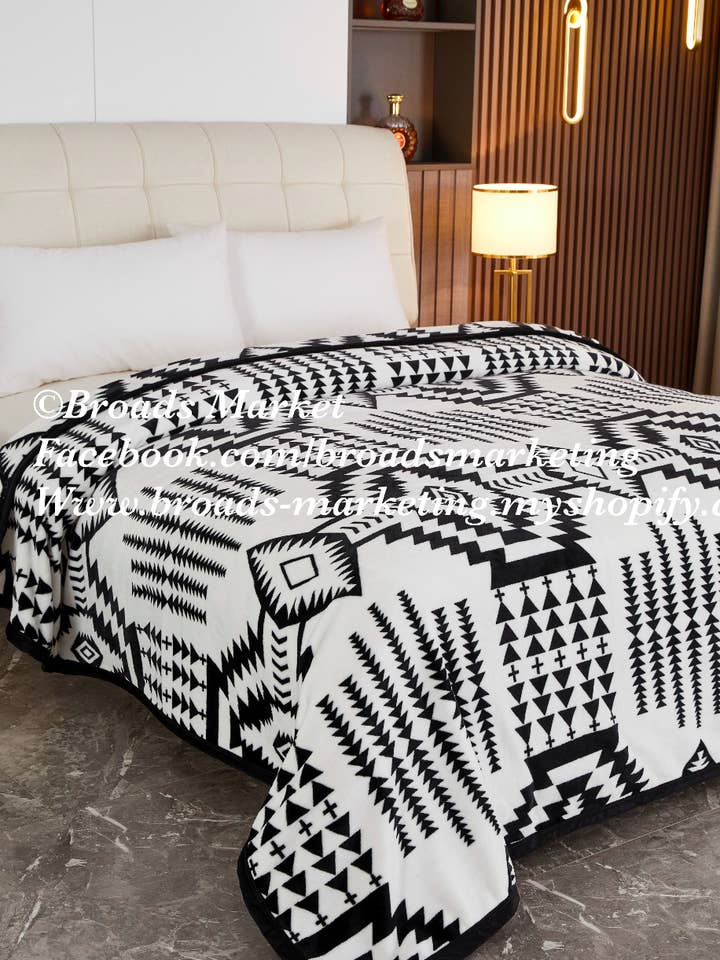Daryn Black & White Aztec Super Plush Blanket for wholesale by Broads Market