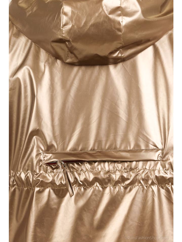 Attrait Paris - Venta al por mayor Cortavientos - Mujer - Cortavientos largo metálico con capucha y cremallera de colores Tallas grandes14