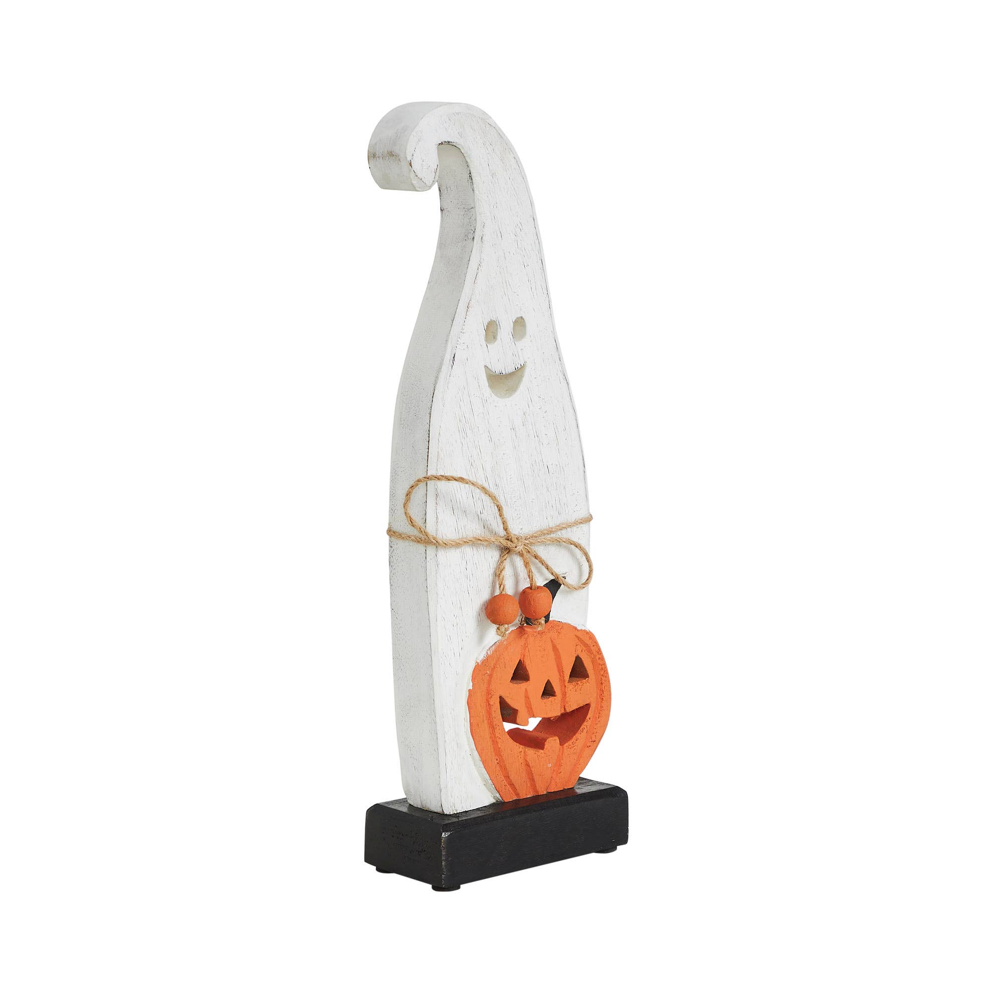 VHC Brands - Vente Décorations de table - Figurine décorative fantaisiste en bois de citrouille Jack O Lantern fantôme pour table, accent festif d'automne pour Halloween, 12,5 pouces5