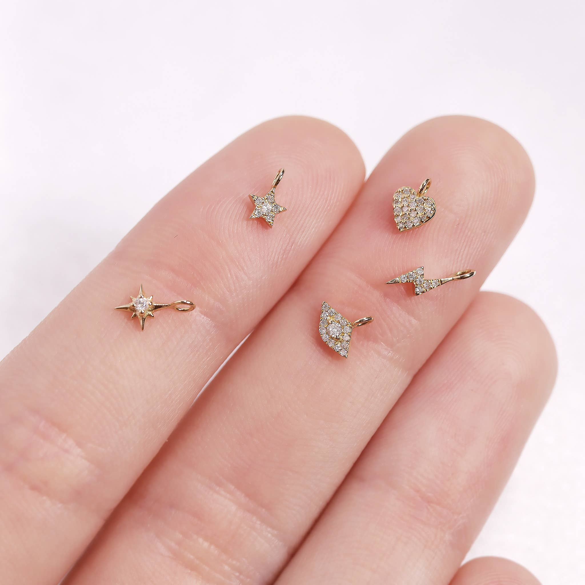 WJW - Wholesale Individual Charm/Pendant - 14K Solid Gold Diamond Compass Star Charm6