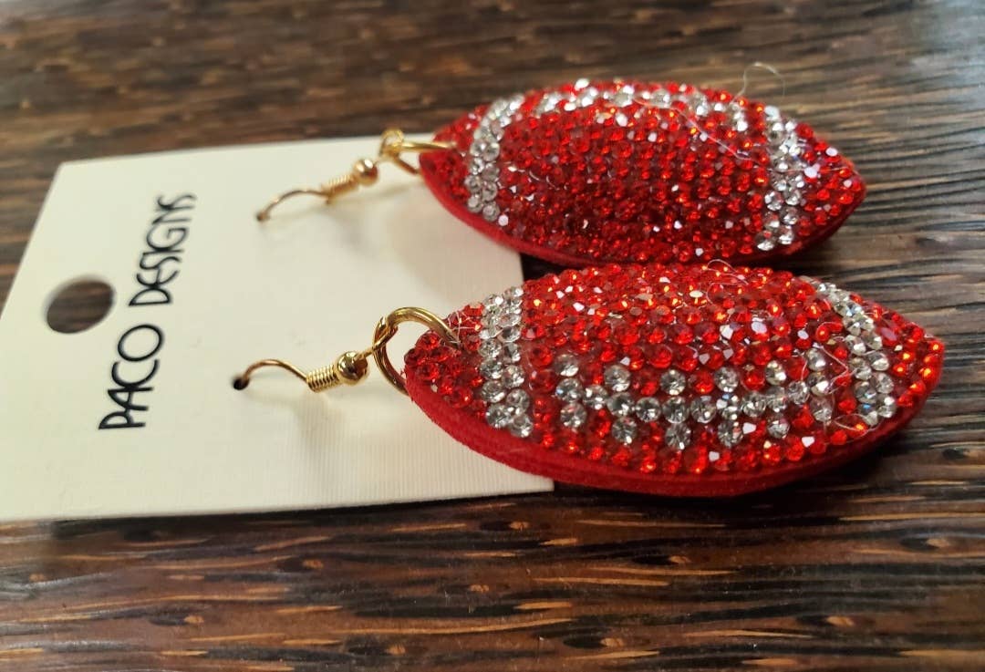 Paco Designs - Wholesale Dangle Earrings - Red Blingy Puffy Football Dangle earrings1