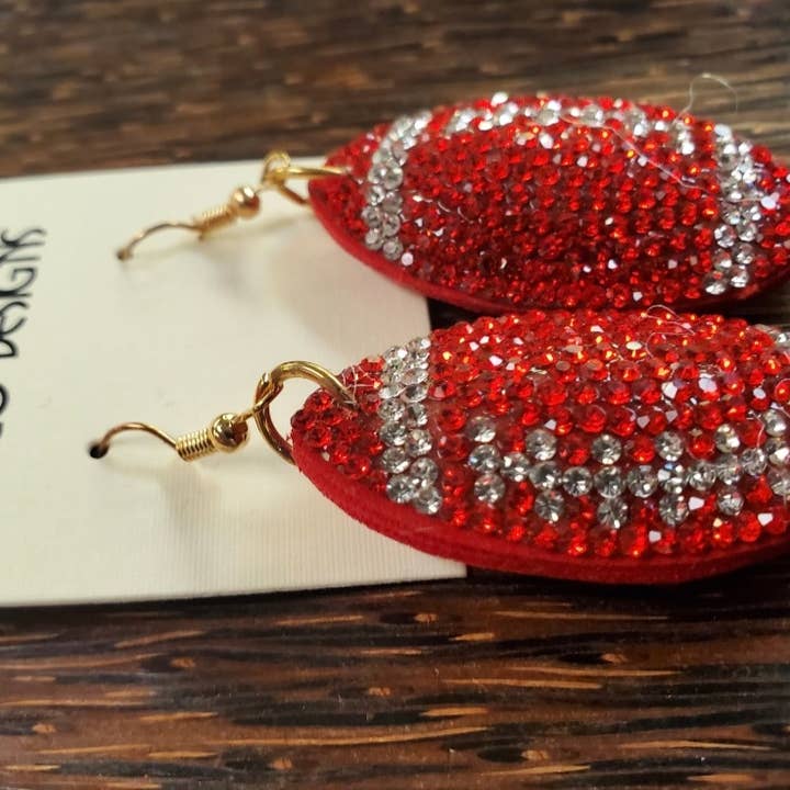 Paco Designs - Wholesale Dangle Earrings - Red Blingy Puffy Football Dangle earrings1