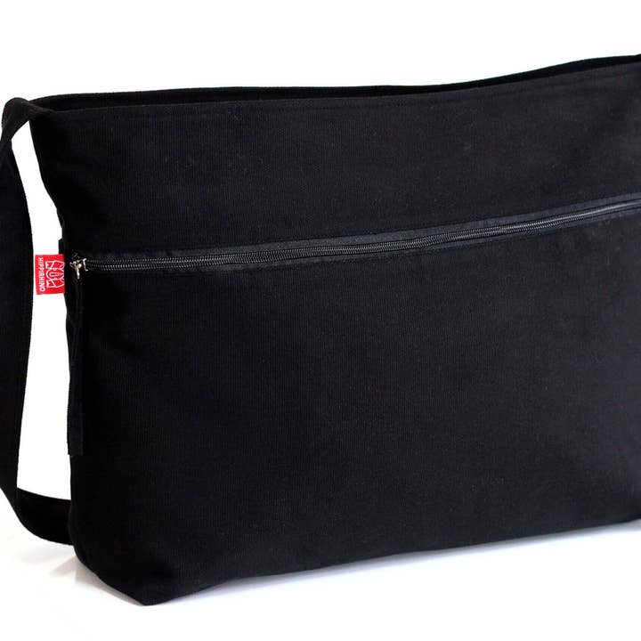 Borsa a tracolla grande nera lavabile in tela resistente per la vendita all'ingrosso da parte di hippirhino