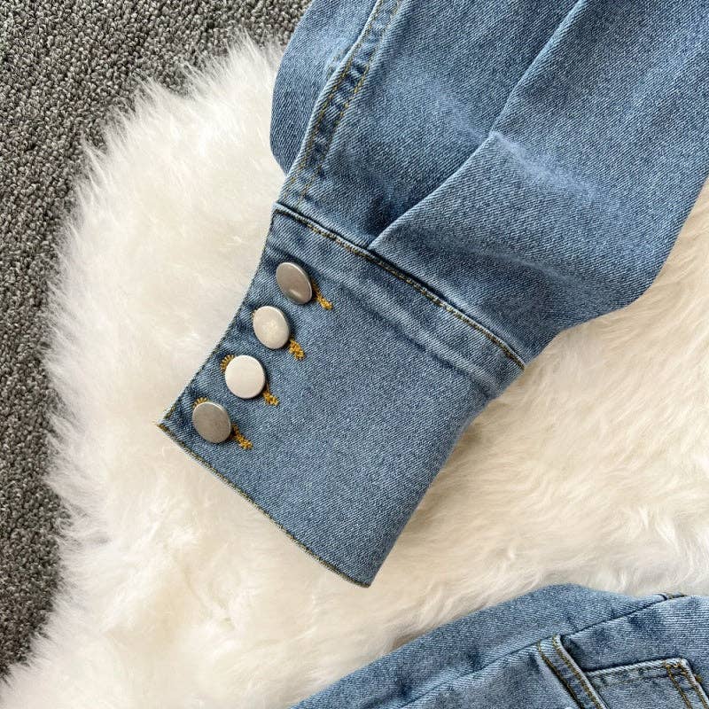 BLUE Cropped Denim Jacket and High-Rise Shorts Set for wholesale on Faire10