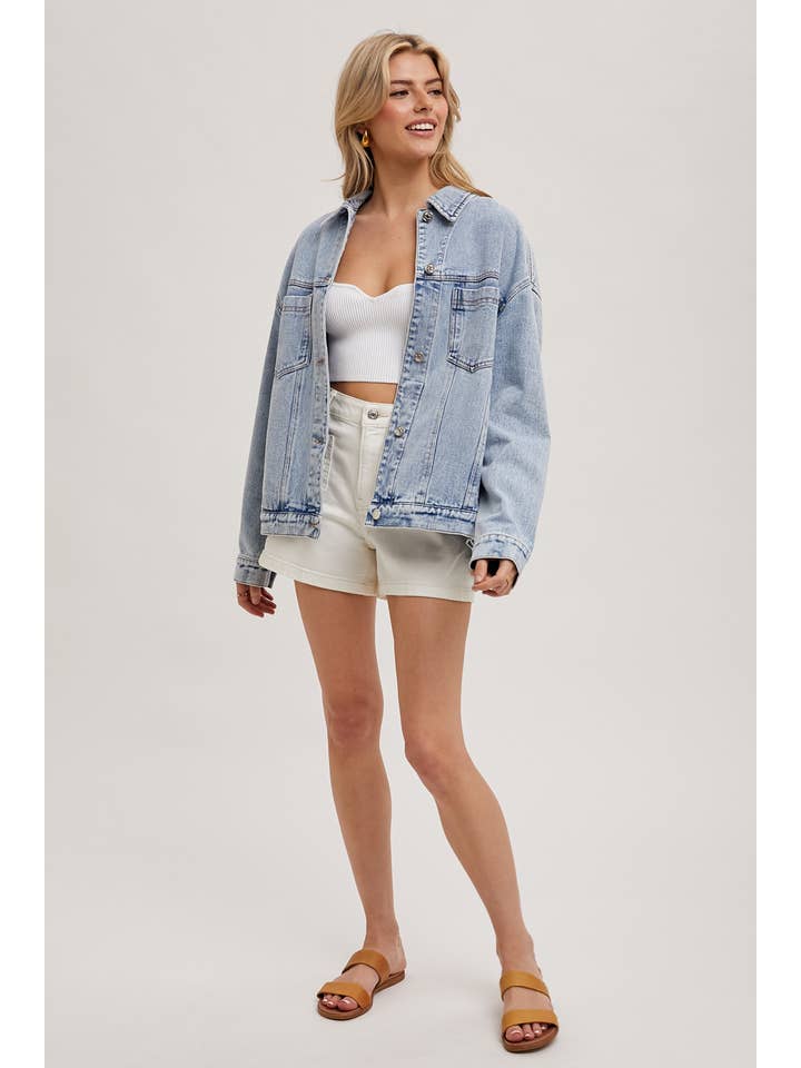 Bluivy - Venta al por mayor Cazadora vaquera - Mujer - Chaqueta oversized de mezclilla con botones7