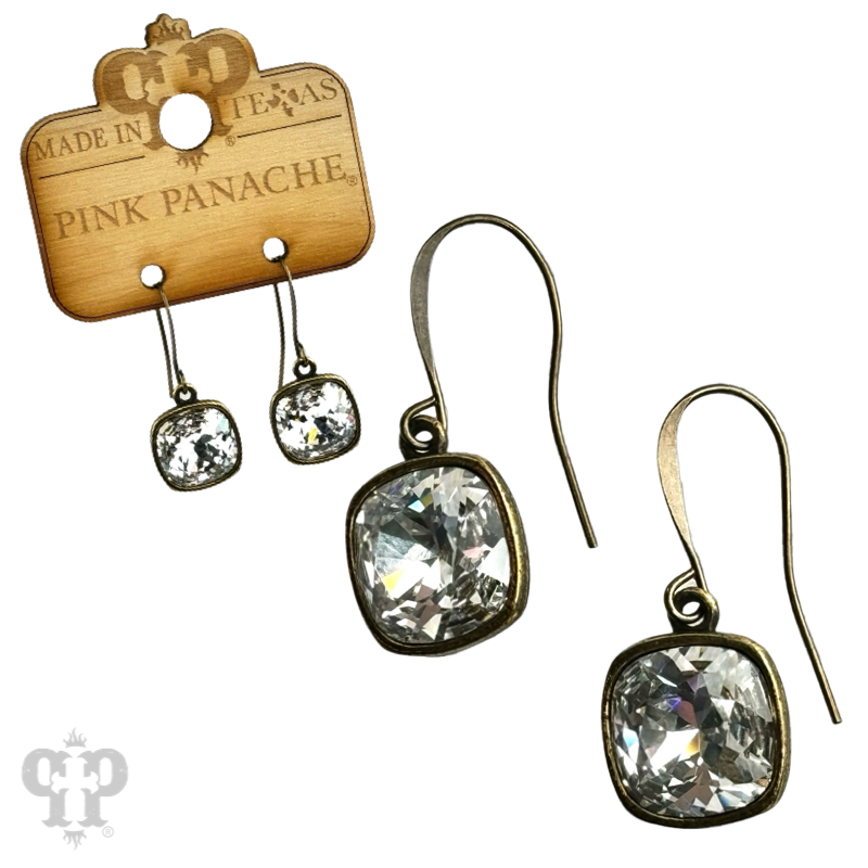Pink Panache Brands - Wholesale Dangle Earrings - Austrian square crystal hook earring, 12mm24