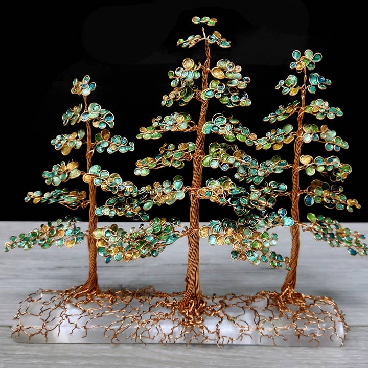 Elysian Workshop - Wholesale Sculpture - Copper Wire Autumn Forest Sculpture on Selenite Crystal0