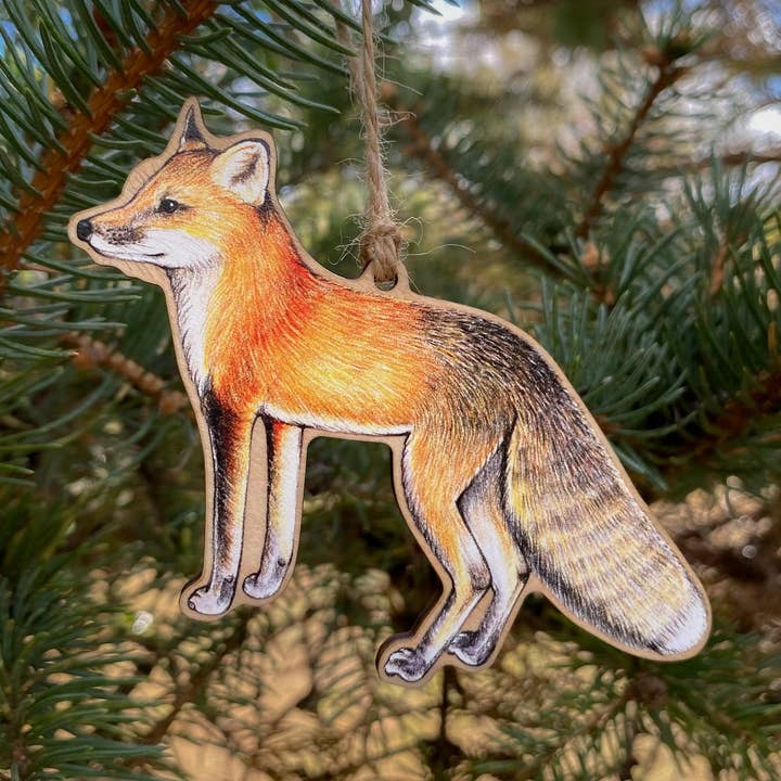 Red Fox Wood Print Christmas Ornament for wholesale by Allison Stoiser Art