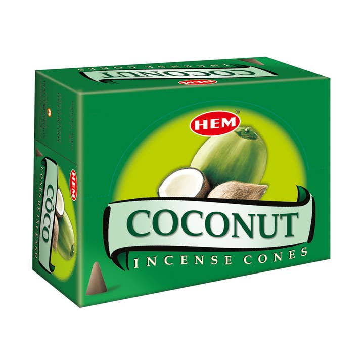 HEM Coconut Incense Cones - Cone Pack (12 Packs × 10 Cones) for wholesale by Garland of Letters Bookstore