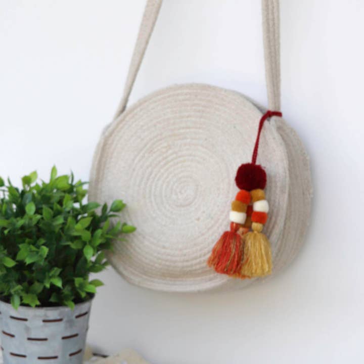 Bolsa Redonda Natural Seagrass por atacado de Le Papillon