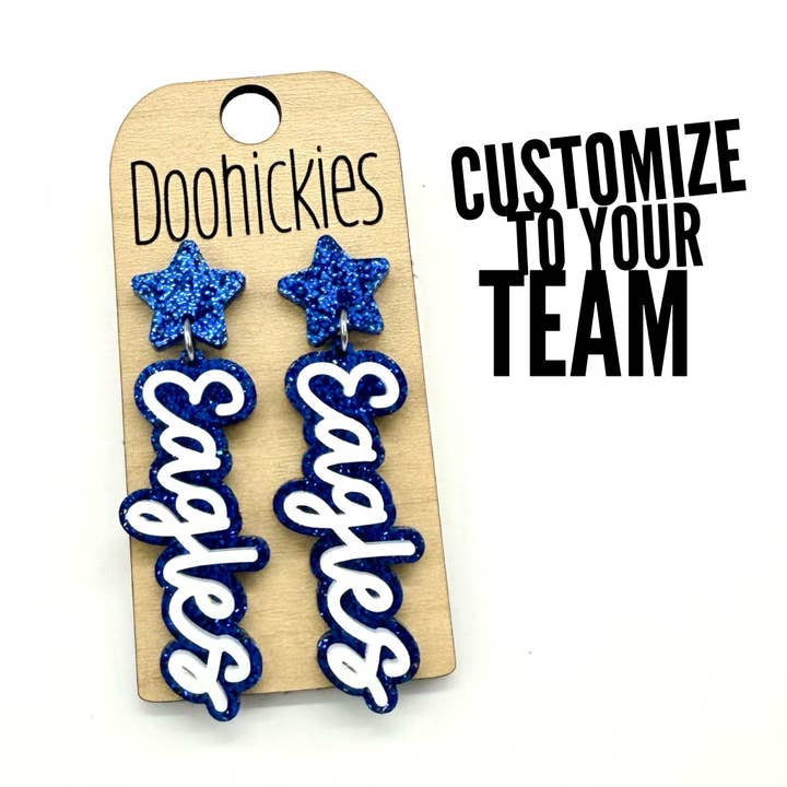 Boucles d'oreilles en acrylique superposées avec mascotte étoile personnalisée de 2,25" (Commentaire avec mascottes) - Esprit pour la vente par Doohickies