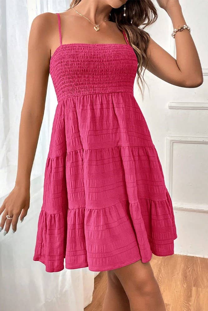 UNISHE - Vente Robe – femme - Robe cami smockée texturée unie printemps-été AXR08316