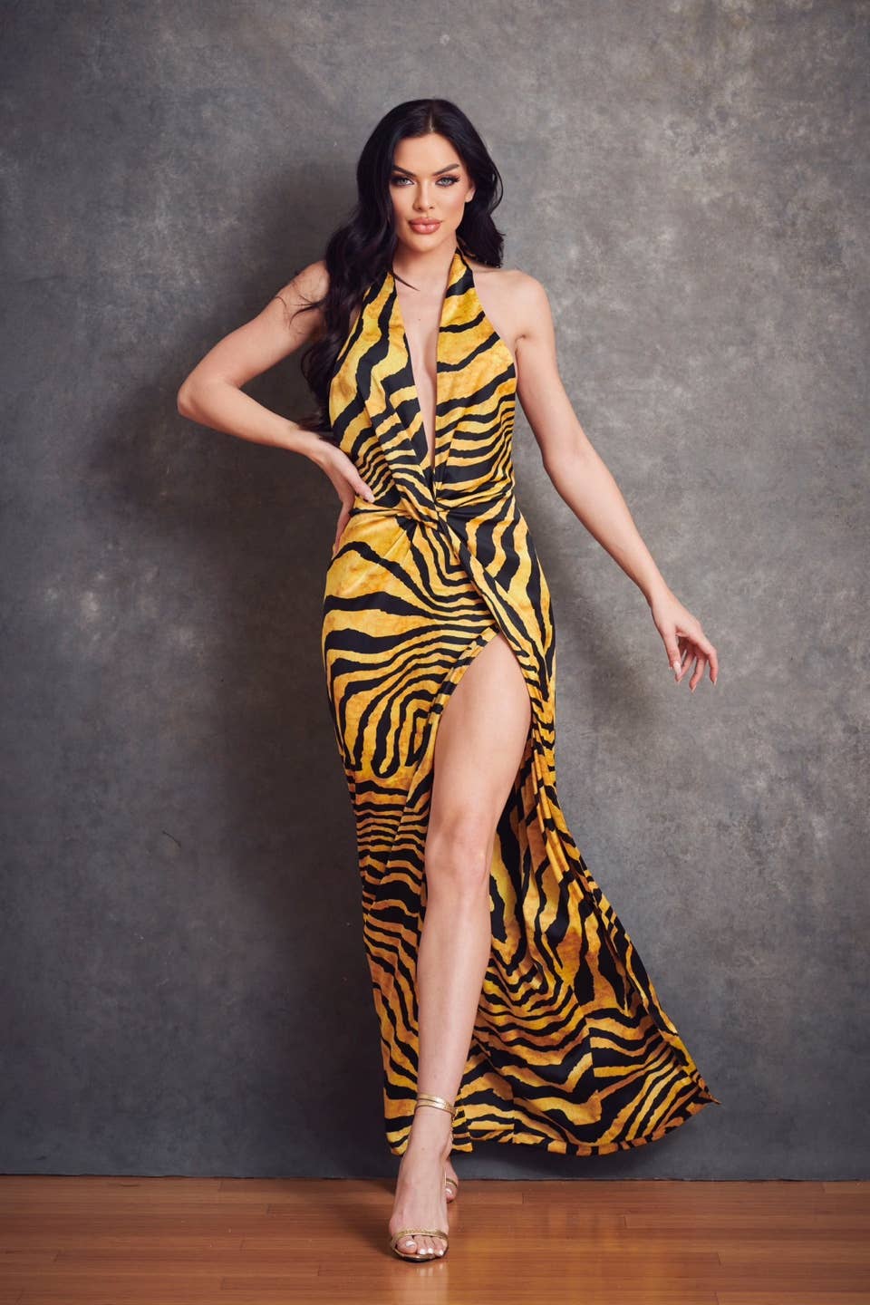 WFFS - Wholesale Dress - Women's - Satin Zebra Print Maxi Dress11