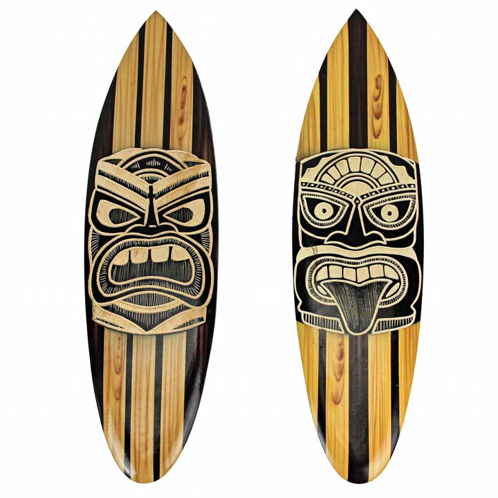 Set of 2 Hand Crafted Wooden Black with White Tiki Masks for wholesale by Zeckos