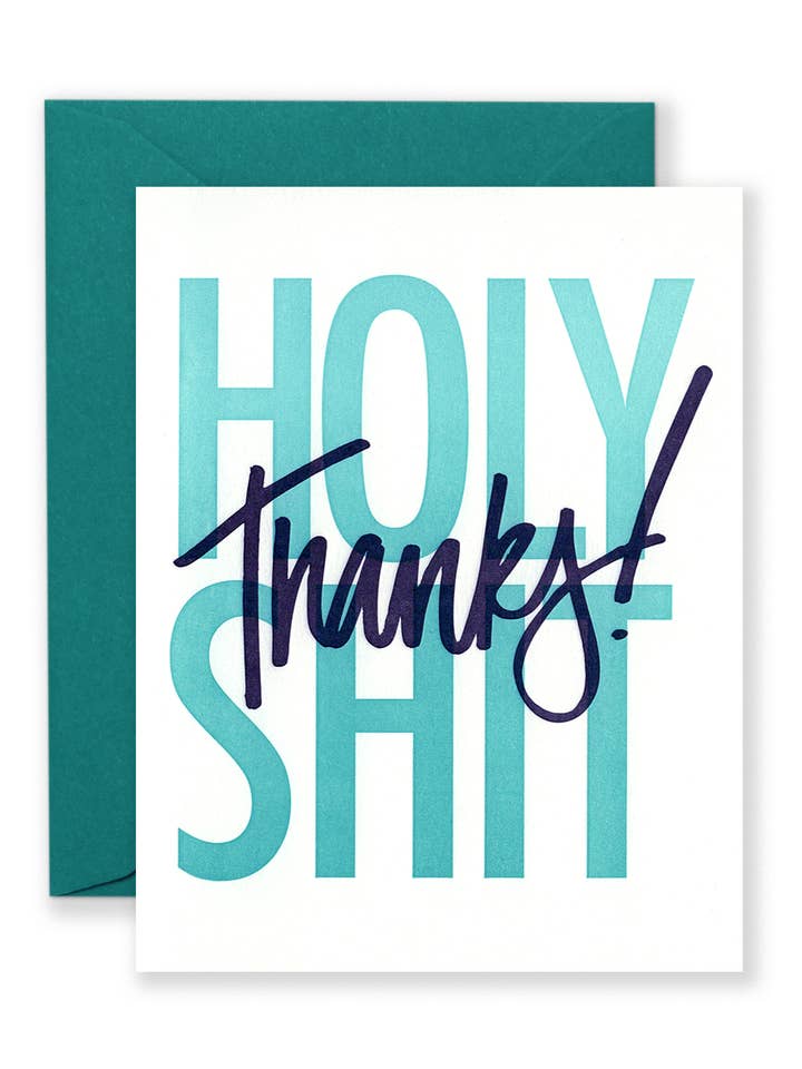 Holy Shit! Thanks Greeting Card for wholesale by Lionheart Prints