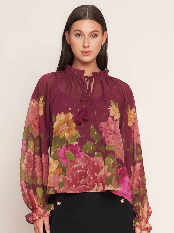 A printed textured woven top - IT13929 for wholesale by FLYING TOMATO
