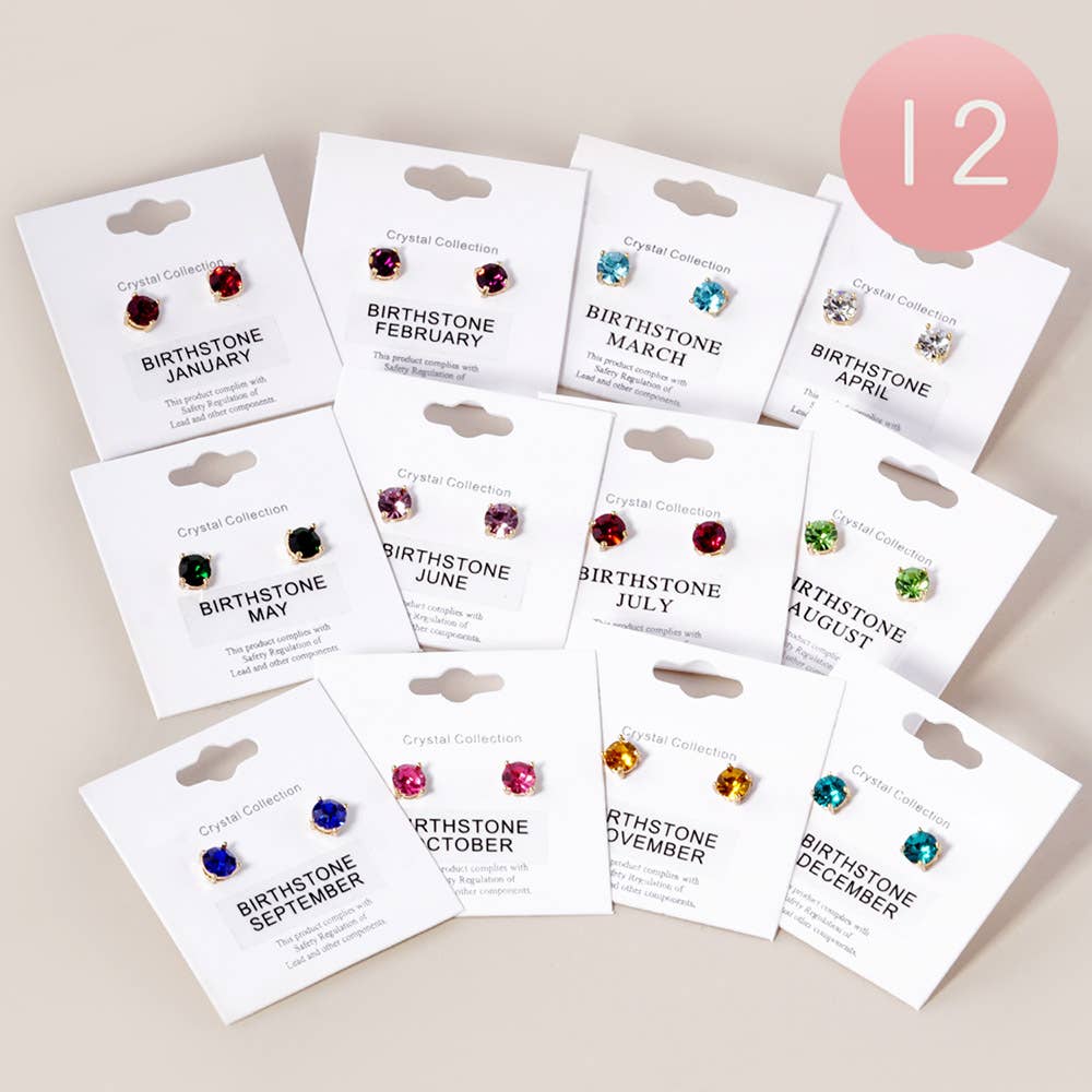 Sensibling Corp. - Wholesale Stud/Post Earrings - 12Pairs - Birthday Stone Cluster Stud Earrings1