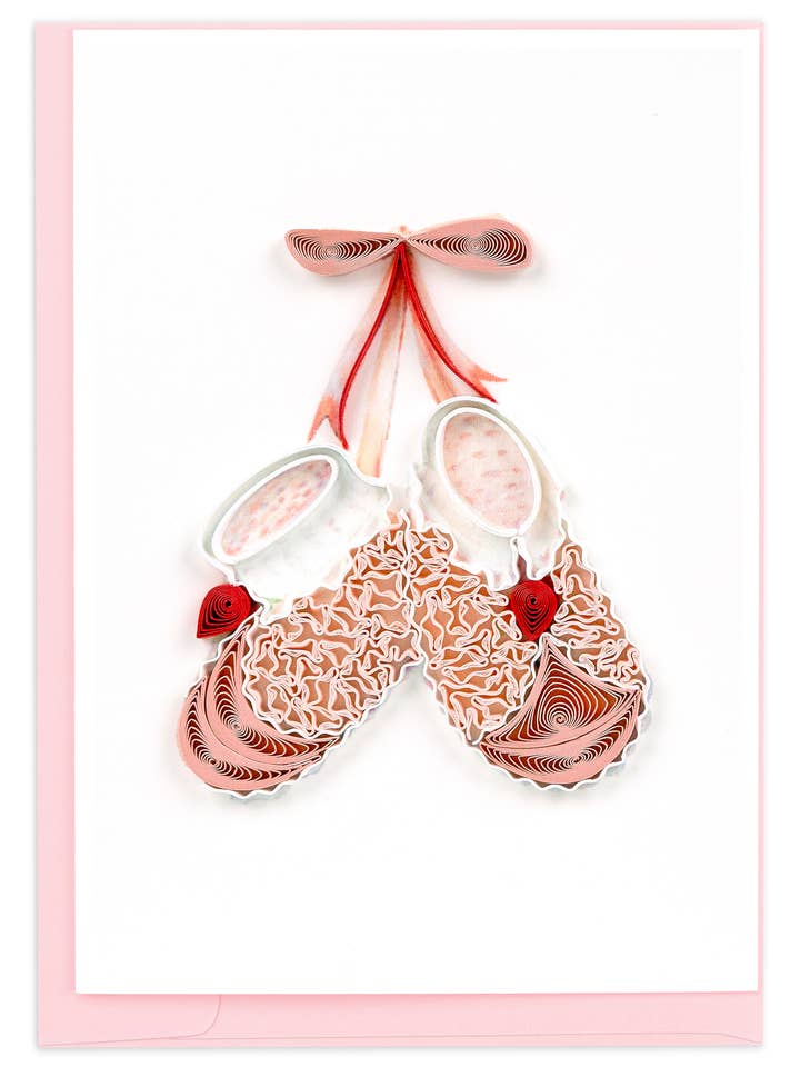 Knitted Pink Baby Booties Gift Enclosure Mini Card for wholesale by Quilling Card