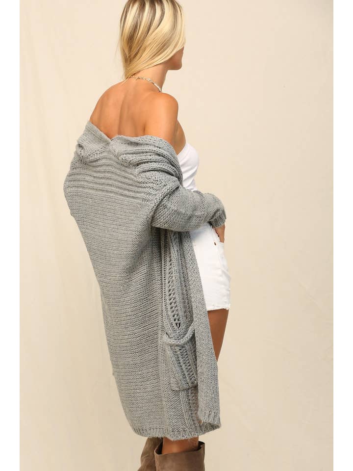 KyeMi - Vente Cardigan – femme - Long cardigan en maille douce avec poche latérale16