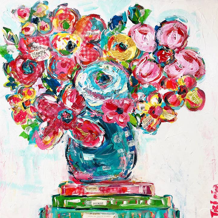 Flowers and Books Square Print for wholesale by Tricia Robinson Art