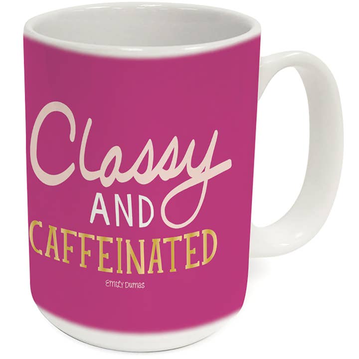 Caneca Decorativa de Cerâmica "Classy & Caffeinated" 15 oz. por atacado de CounterArt/Highland Home/Thirstystone