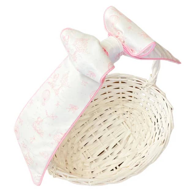 Pink Toile with Pink Cording Basket Bow for wholesale by The Bow Next Door