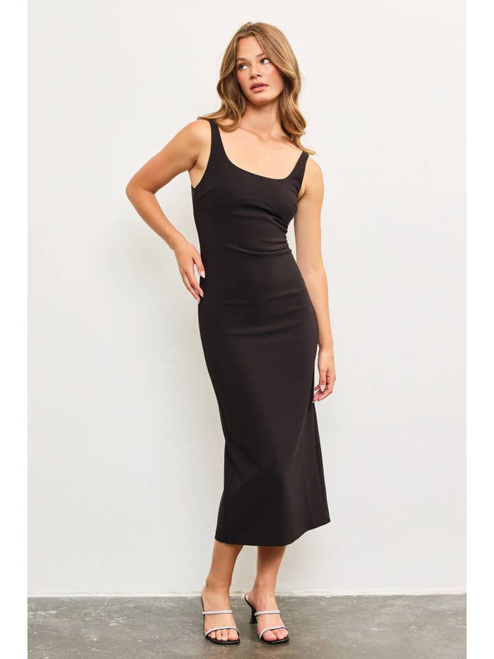 Black BACK SLIT FITTED SLEEVELESS LONG DRESS for wholesale on Faire