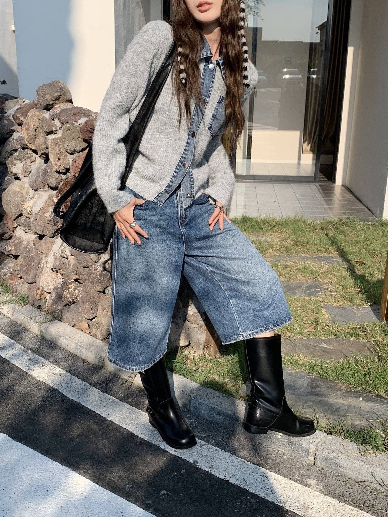 Little Light - Wholesale Jacket - Women's - Denim Layered Pocket Knit Jacket10