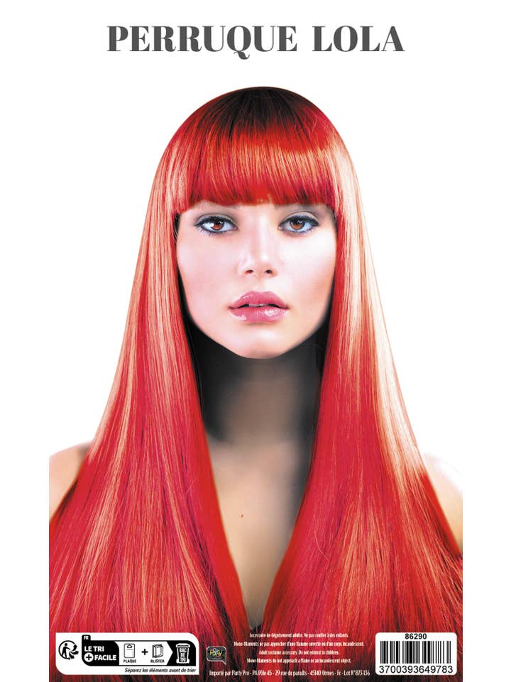 Party Pro - Wholesale Costume - Unisex - LOLA RED NEON WIG1