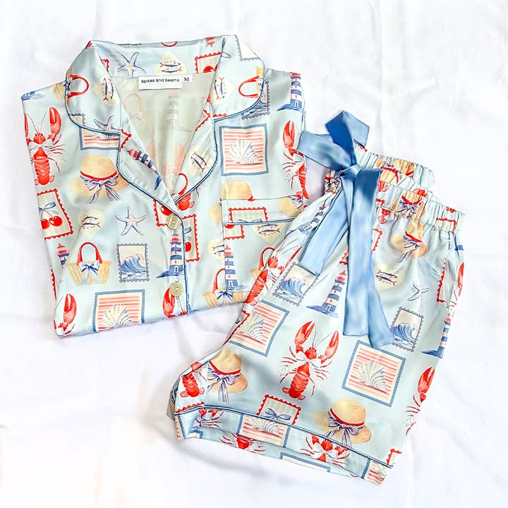 Coastal Vacation Satin Pajamas, Fisherman Aesthetic, PJs and other Purchase Wholesale bridesmaid pj set. Free Returns & Net 60 Terms on Faire trending on Faire.