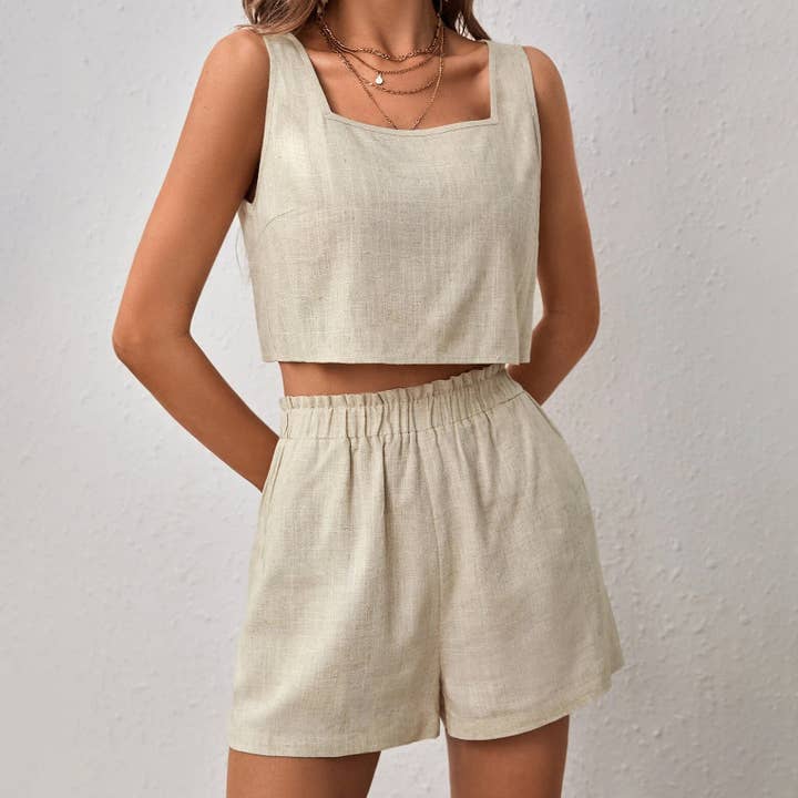 Whisper Mint – wholesale Lounge set – Women's – Summer Cotton Linen Shorts Set