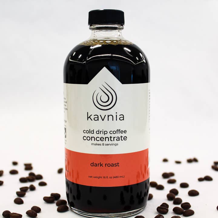 Kavnia Cold Drip Coffee Concentrate, 16oz Dark Roast Bottle for wholesale by Kavnia Coffee Company