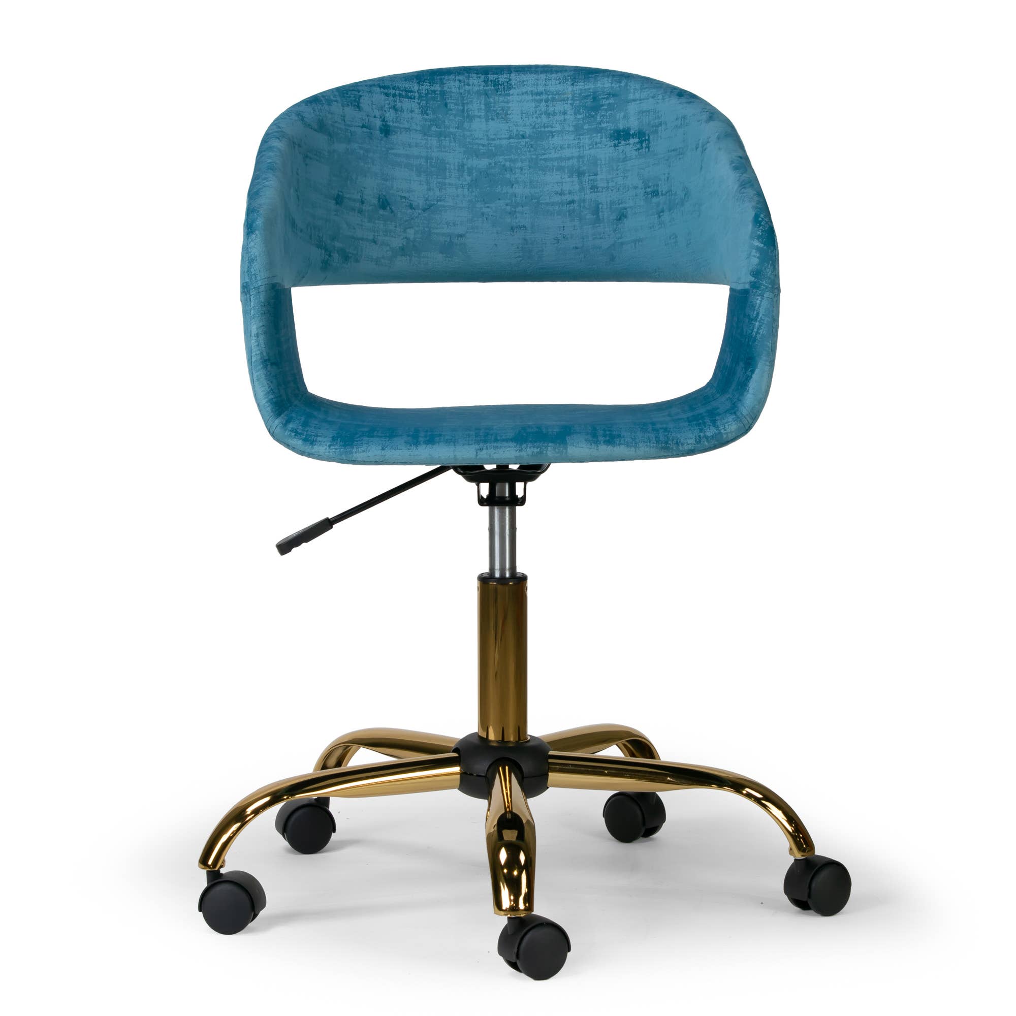 Glamour Home - Wholesale Chair - Amani Blue Velvet Office Chair with Golden Metal Base1