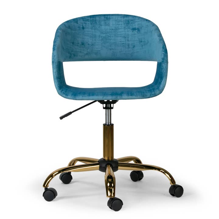 Glamour Home - Wholesale Chair - Amani Blue Velvet Office Chair with Golden Metal Base1