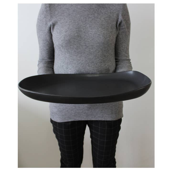 GHARYAN Stoneware & Olive Wood Tableware | USA - Wholesale Serving Plate - Handmade Stoneware Serving Platter - Long | Dadasi5