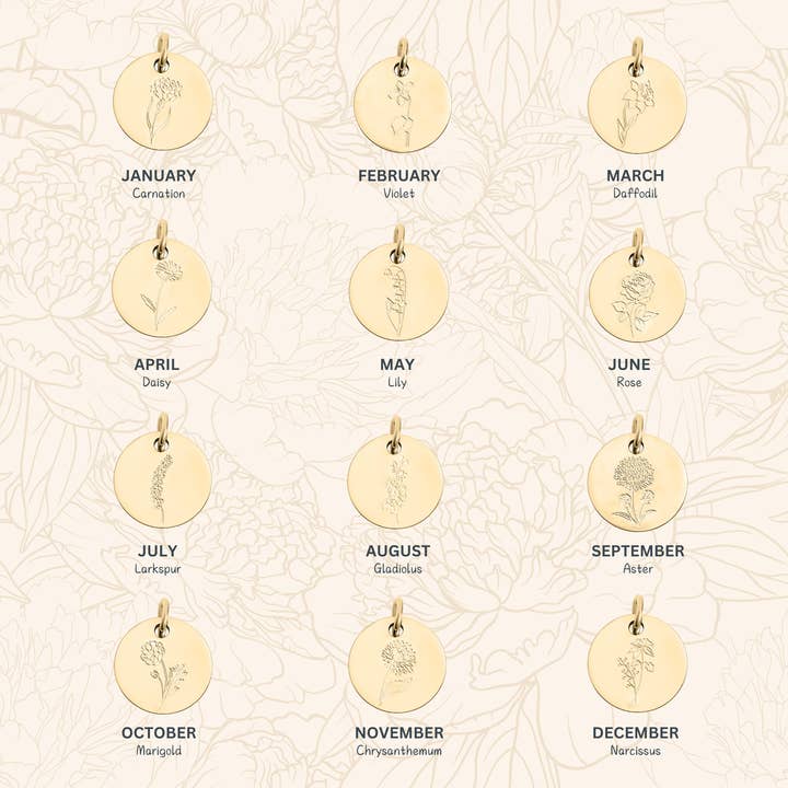 WJW - Wholesale Individual Charm/Pendant - 18K Gold PVD Stainless Steel Birth Flower Charm17