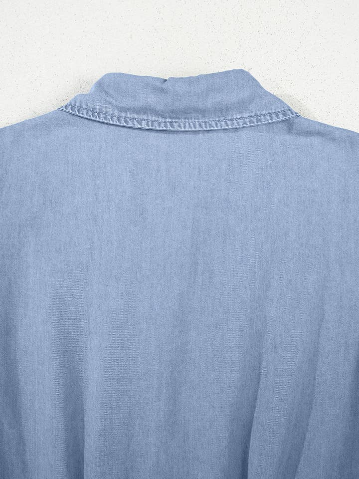Myosotis Denim Pleated Slim Waist Short Sleeve Shirt Dress for wholesale on Faire16