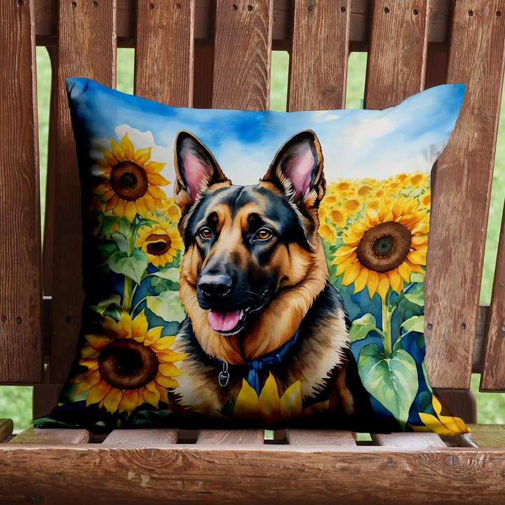 German Shepherd in Sunflowers Pillow 14x14 DAC6084 for wholesale by Caroline's Treasures