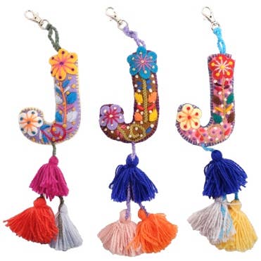 Tesoros Trading Company - Wholesale Keychain - Women's - J - Hand Embroidered Keychain, Peru