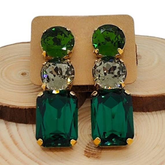 Orecchini a doppia combinazione - verde felce/diamante nero/smeraldo per la vendita all'ingrosso da parte di QUÉ MÁS JEWELS