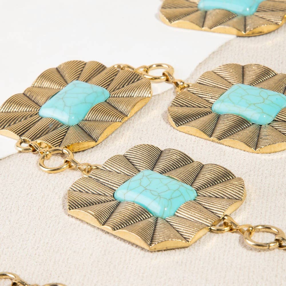 Collections by Fame Accessories - Wholesale Belt - Women's - Large Rectangle Stone Concho Chain Belt3