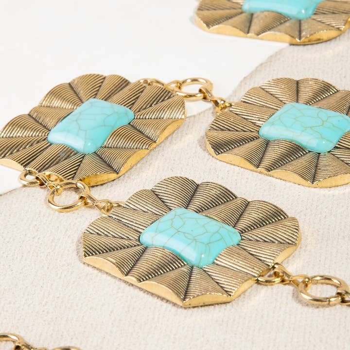 Collections by Fame Accessories - Wholesale Belt - Women's - Large Rectangle Stone Concho Chain Belt3