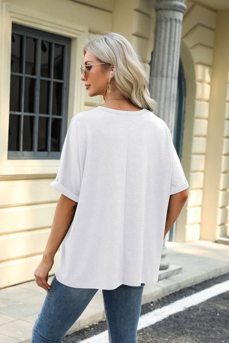 Lily Clothing - Wholesale T-Shirt - Women's - ROUND NECK SOLID COLOR SHORT SLEEVE LOOSE T SHIRT_CWTSTS028019
