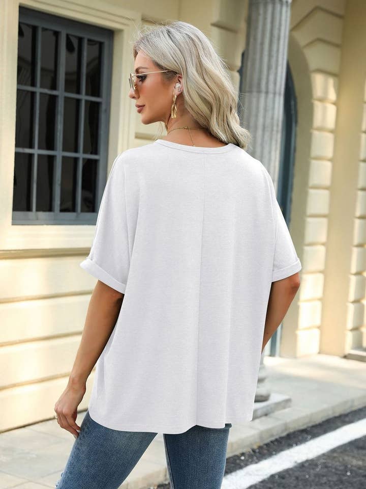 Lily Clothing - Wholesale T-Shirt - Women's - ROUND NECK SOLID COLOR SHORT SLEEVE LOOSE T SHIRT_CWTSTS028019