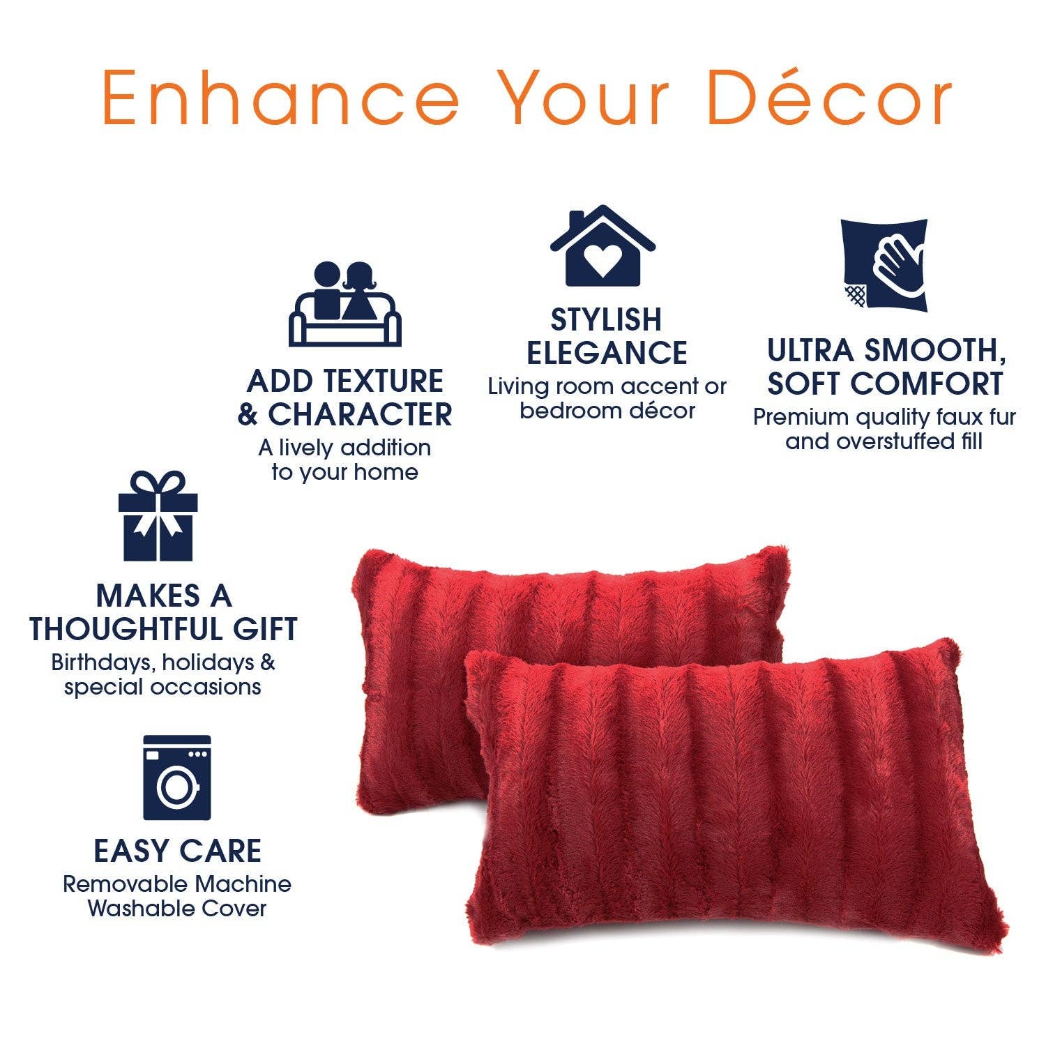 Cheer Collection - Wholesale Throw/Decorative Pillow - 2-Pack Reversible 12"x20" Faux Fur and Microplush Pillows6