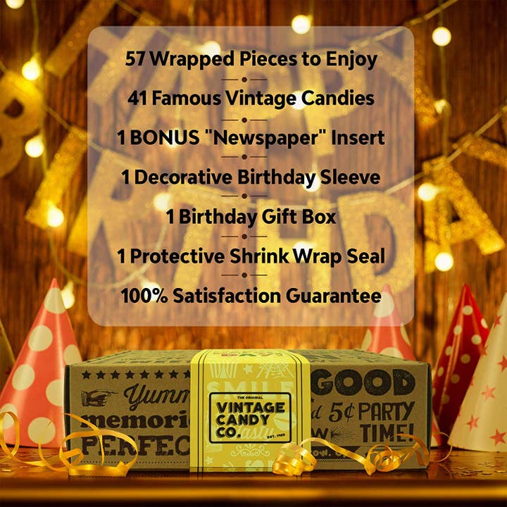 Vintage Candy, LLC - Wholesale Hard Candy - Happy Birthday Candy Care Package For Birthday Girl or Boy
