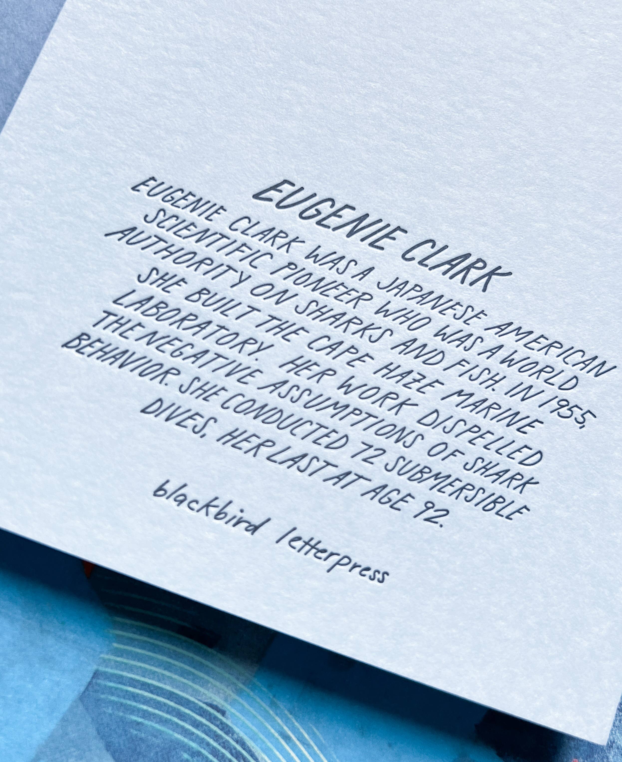 Blackbird Letterpress – wholesale Everyday greeting card – Eugenie Clark letterpress card4
