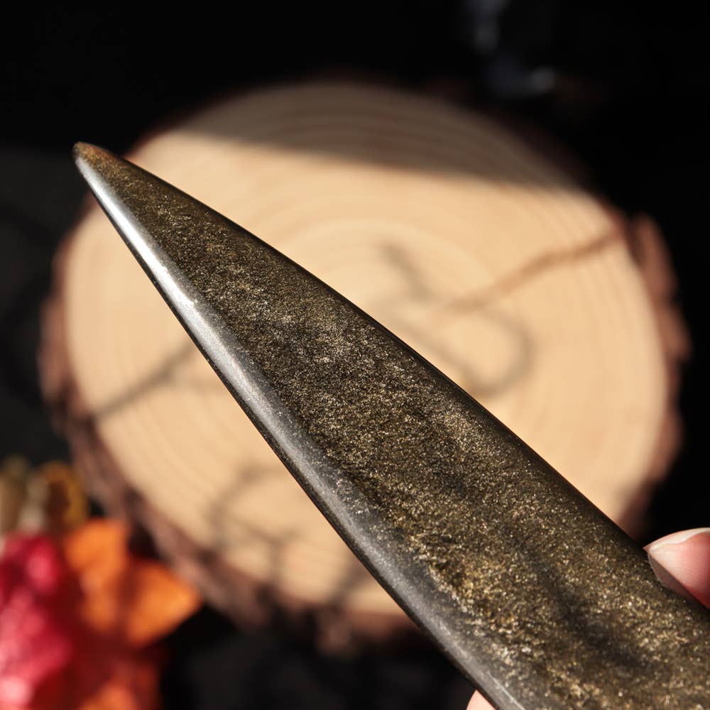 Natures Artifacts Inc - Wholesale Kitchen/Utility Knife - Golden Sheen Obsidian Knife with Spiral Handle 4