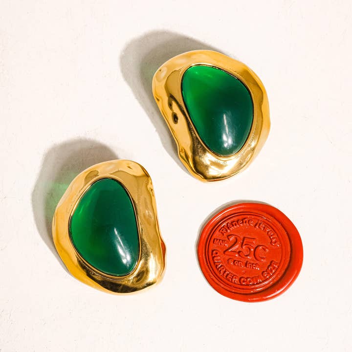 Mei 18K Non-Tarnish Green Stone Stud for wholesale on Faire