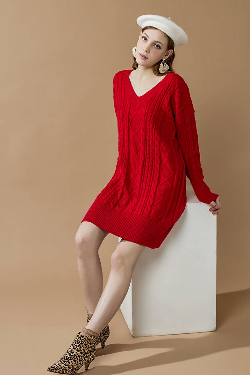 noflik - Wholesale Dress - Women's -  IND1023 Cable Knit Dress-12pcs Pack $4.99/unit (71%OFF)14